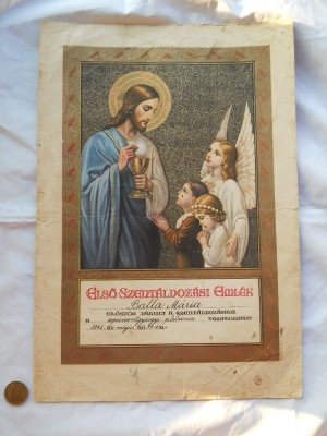 Document Vechi Religios Marturie Prima Impartasanie 1942 Catolic foto