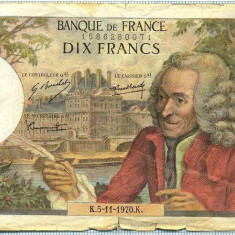 710 BANCNOTA - FRANTA - 10 FRANCS - anul 1970 -SERIA 80071 -starea care se vede