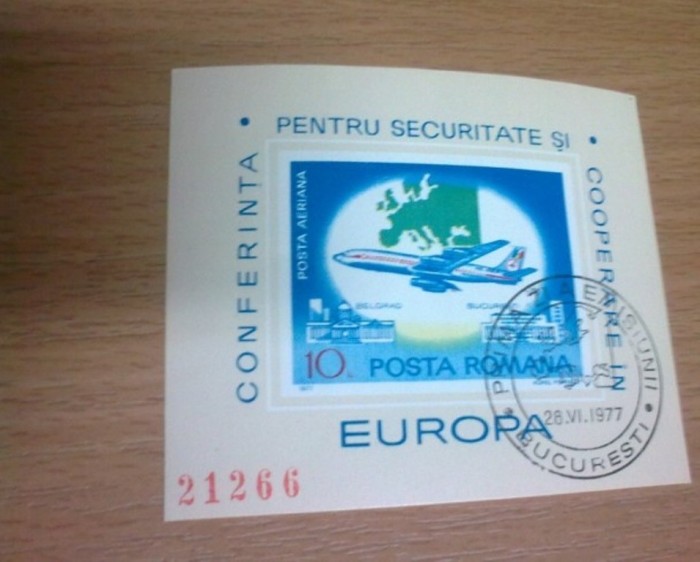 Romania 1977 - EUROPA, CONFERINTA, colita NDT stampilata PRIMA ZI, K109