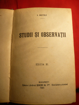 I.Botez -Studii si Observatii - Ed.IIa 1920 foto