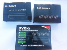 KIT COMPLET SUPRAVEGHERE VIDEO ( 4 CAMERE + DVR , CABLURI , SUPORTI , TELECOMANDA ) ! POSIBILITATE CONECTARE TABLETA SMARTHPHONE foto