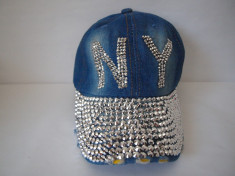 FASHION Sapca NY - NEW YORK cu STRASURI - TINTE, sepci DENIM -BLUG SP25 foto