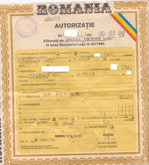 Certificat autorizatie Taxi 1992 - pentru colectionari foto