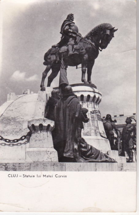 C.P. Cluj - Statuia lui Matei Corvin circulata (timbru rupt)