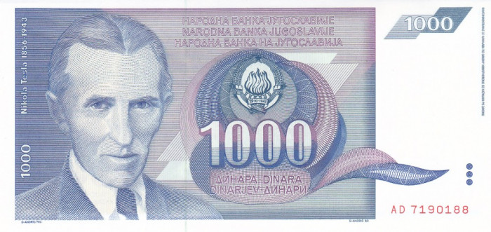 Bancnota Iugoslavia 1.000 Dinari 1991 - P110 UNC