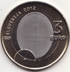 Moneda - Republica Slovenia - 3 Euro 2012 - 100 ani de la prima medalie olimpica slovena foto