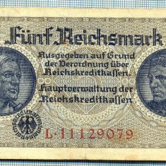 970 BANCNOTA - GERMANIA PENTRU TERITORIILE OCUPATE- 5 REICHSMARK - anul 1940-45 -SERIA 11129079 -starea care se vede