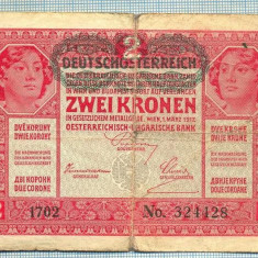 949 BANCNOTA - AUSTRO-UNGARIA - 2 KRONEN -stampila DEUTSCHOSTERREICH- anul 1917 -SERIA 324428 -starea care se vede