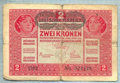 949 BANCNOTA - AUSTRO-UNGARIA - 2 KRONEN -stampila DEUTSCHOSTERREICH- anul 1917 -SERIA 324428 -starea care se vede foto