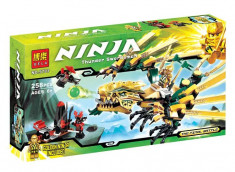 Joc de construit tip LEGO Ninjago, The Golden Dragon, 258 piese si 3 figurine, NOU foto
