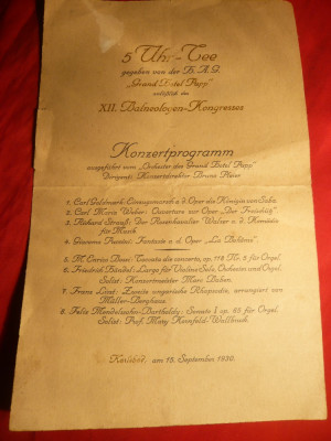 Program Concert Karlsbad 1930 -la Congres Balneologie foto