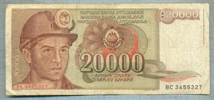 1032 BANCNOTA - IUGOSLAVIA - 20000 DINARA - anul 1987 -SERIA 3455327 -miner -starea care se vede