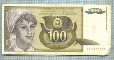 1037 BANCNOTA - YUGOSLAVIA - 100 DINARA - anul 1991 -SERIA 8463596 -starea care se vede foto