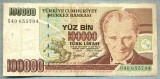 1051 BANCNOTA - TURCIA - 100 000 LIRA - anul 1970(1995?) -SERIA 655794 -starea care se vede