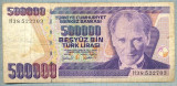 1052 BANCNOTA - TURCIA - 500 000 LIRA - anul 1970(1998?) -SERIA 522703 -starea care se vede