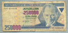 1054 BANCNOTA - TURCIA - 250 000 LIRA - anul 1970(1998?) -SERIA 604217 -starea care se vede foto