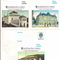 #carte postala -Editia de lux-Forumul International de cartofilie CARTO- BUCUREST 1999 marca fixa-SERIE DE 5 VAL