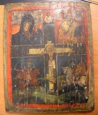 Icoana veche lemn Rastignirea Domnului Iisus Hristos - 1858 - stil bizantin foto