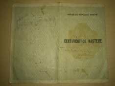 Certificat de nastere emis 1956 RPR - Republica Populara Romana foto