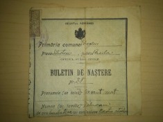 Buletin de nastere Regatul Romaniei / alt act in scriere olografa pe spate datat 1956 foto