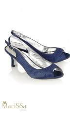 Pantofi dama albastri decupati cu toc mediu accesorizati cu diamante Stylish Navy by Occasions foto