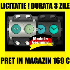 NU RATA ! LICITATIE CU DURATA 3 ZILE - PRET MINIM ! CEAS BARBAT KRAFTWORXS DUAL TIME FOSFORESCENT NOU IN CUTIE DE LUX CADOU PRET MAGAZIN 169 Euro foto