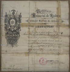 REGATUL ROMANIEI.Ministerul de Rasboiu,Scoalele Militare de Cavalerie,Certificat de absolvire,1926 foto