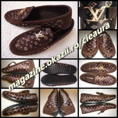 SCARPI MARO BARBATI FIRMA BRAND LOUIS VUITTON PIELE INTOARSA NATURALA + PANZA MOCASINI PANTOFI SPORT ELEGANTI USORI COMOZI TALPA FLEXIBILA ERGONOMICA foto