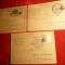 3 Carti Postale Austria 1949 stamp. speciale -Targuri si Festivale