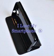 Husa Toc Flip Piele Eco ORANGE SAN REMO ALCATEL ONE TOUCH IDOL OT 6030D --Model Clapeta cu Stand + Folie Protectie Display foto