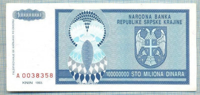 1176 BANCNOTA - CROATIA - 100 000 000 DINARA - anul 1993 -SERIA 0038358 -starea care se vede foto