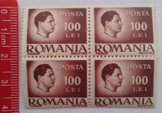 003. Romania-timbre Regele Mihai I- 100 lei 1945-47, bloc de 4 nestampilat foto