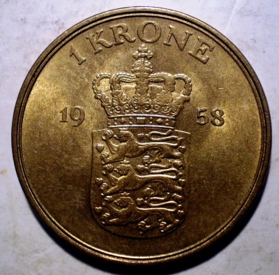 F.544 DANEMARCA FREDERIK IX 1 KRONE 1958 XF foto