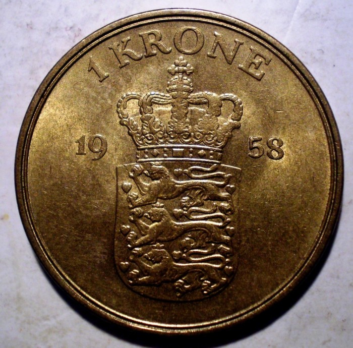 F.544 DANEMARCA FREDERIK IX 1 KRONE 1958 XF