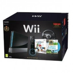 Consola Nintendo Wii Black cu Wii Sports + Mario Kart si Black Wii Wheel + Motion Plus Controller foto