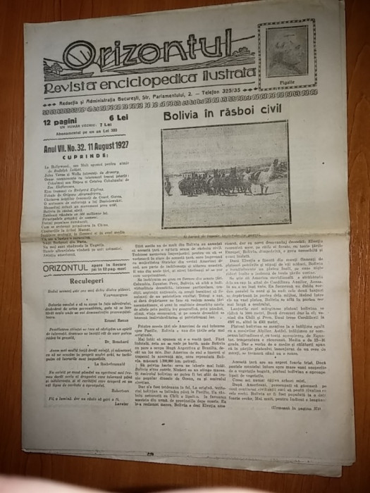 revista orizontul 11 august 1927 ( bolivia in razboi civil )