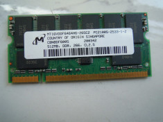 MEMORIE LAPTOP RAM SODIMM DDR1 512 MB 266 Mhz MICRON MT16VDDF6464HG-265C2 Testata! Perfect Functionala! Transport Gratuit! foto