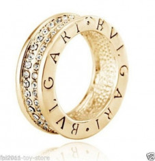 INEL BVLGARI PLACAT AUR 18K CRISTALE FASHION marime 9, adica 59-60mm circumferinta deget sau19mm diametru foto