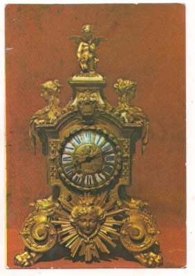 #carte postala(ilustrata)-PLOIESTI-Muzeul ceasului-Ceas din bronz masiv, stil Ludovic al XIV-lea Franta foto