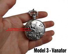 Ceas de Buzunar cu Lant TIMESTAR Mecanism Japonez Model VANATOR vanatori vanatoare foto