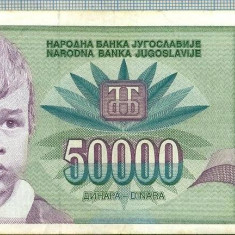 1292 BANCNOTA - YUGOSLAVIA - 50 000 DINARA - anul 1992 -SERIA 2609372 -starea care se vede