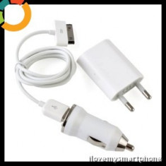 Incarcator Auto Masina Car Charger + Cablu de Date Usb + Adaptor priza IPHONE 4 / 4S --- 2 in 1 --+ etui waterproof pt incarcator foto