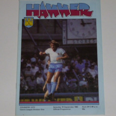 Program meci fotbal WEST HAM UNITED - COVENTRY CITY 10.09.1983
