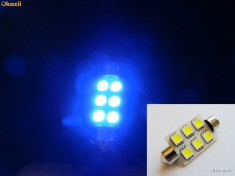 Bec led sofit, C5W, festoon cu 6 SMD-uri 5050 36 mm pt plafoniera, numar inmatriculare, leduri auto, led auto, bec tuning, Culoare: ALBASTRU foto