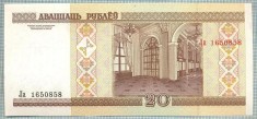 1382 BANCNOTA - BELARUS - 20 RUBLEI - anul 2000 -SERIA 1650858 -starea care se vede