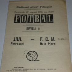 Program meci fotbal JIUL PETROSANI - FCM BAIA MARE 27.08.1978
