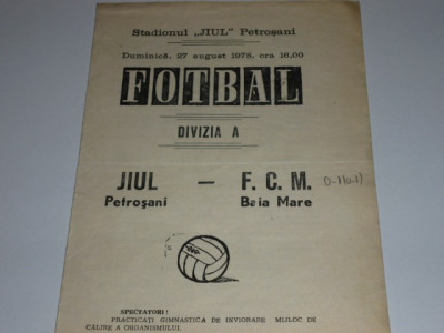 Program meci fotbal JIUL PETROSANI - FCM BAIA MARE 27.08.1978 foto