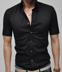 CAMASA CASUAL SLIM FIT BARBATI MANECA SCURTA Alba, Neagra | SLIM! VANZATOR GOLD foto