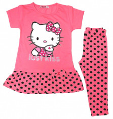 NOU !! - Set 2 piese fetite - 5 - 6 ani - *Hello Kitty* - (bluzita tip rochita si colanti 3/4) foto