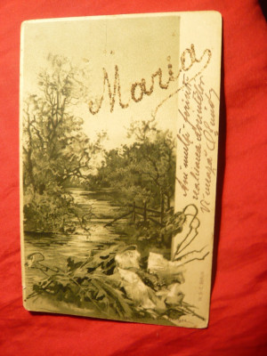 Ilustrata -Litografie ,inscriptionata Maria ,circ.cu spic de grau foto